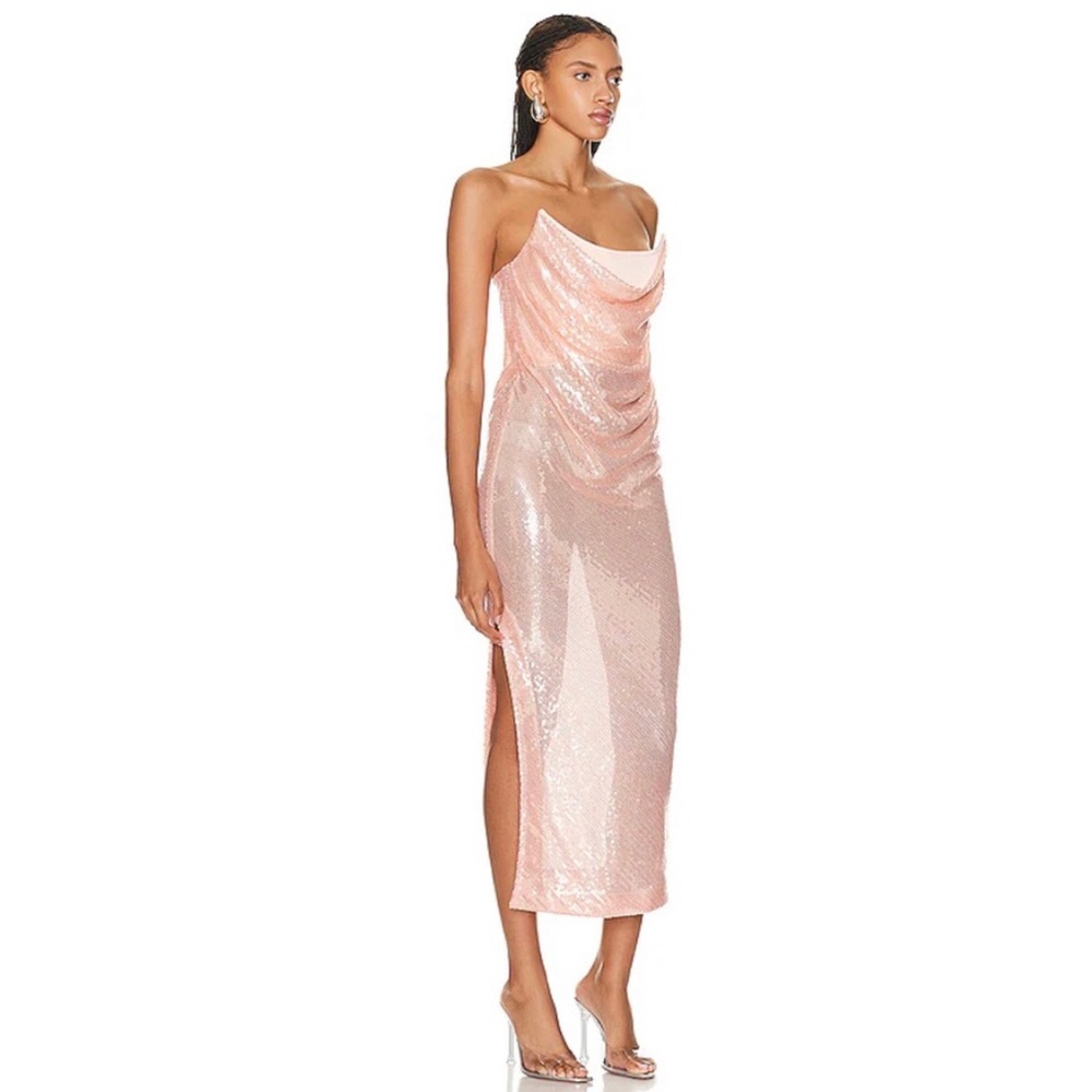 Alex Perry Sequin Layered Strapless Drape Dress Pink
